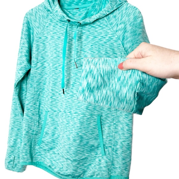 90 Degree Activewear Turquoise Marled Hoodie Thumbhole Pockets Drawstring - Picture 4 of 16